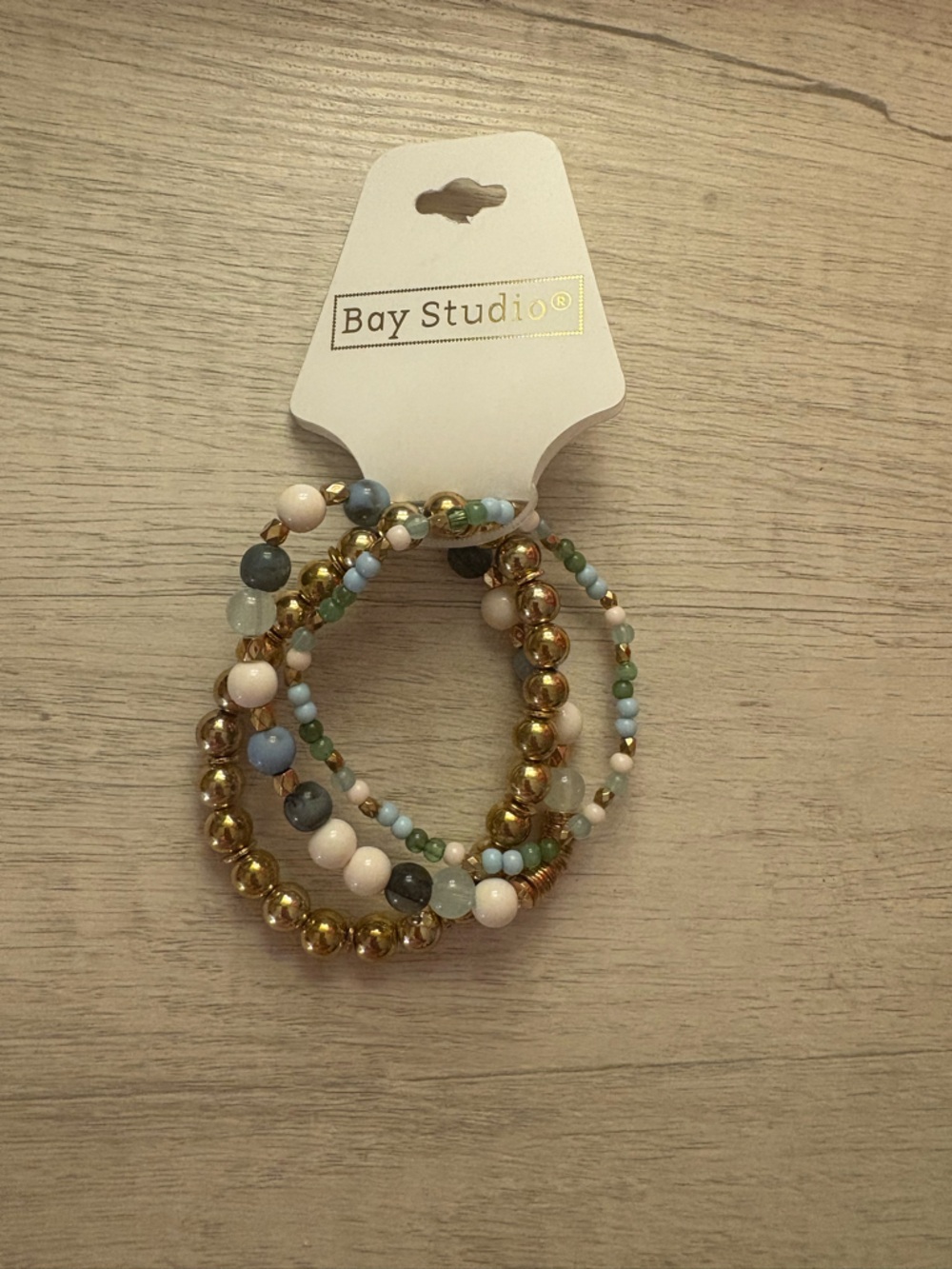 Bay Studio Gold, Blue, Green & Cream Layered Beaded Bracelet Set